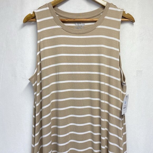Time and Tru Sleeveless Knit Dress Women XXL (20) Beige Stripes Side Pockets New - Picture 6 of 13
